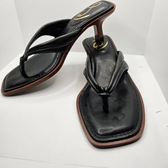 Sam Edelman Daphney Slip On Kitten Heel Thong Sandals Black 7.5 M Leather Upper - Picture 3 of 7